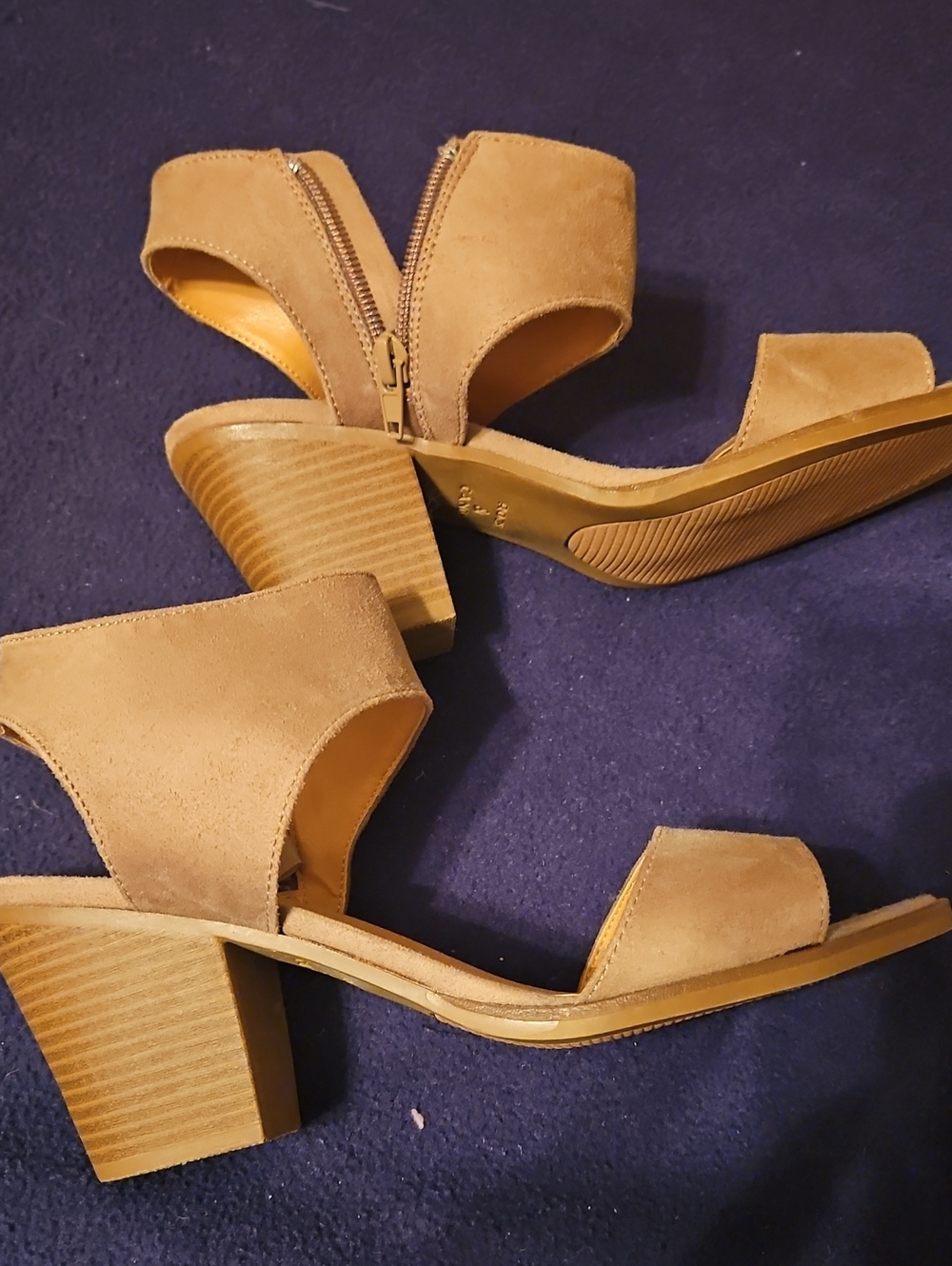 Rock & Candy Tan Suede Block Heel Sandals